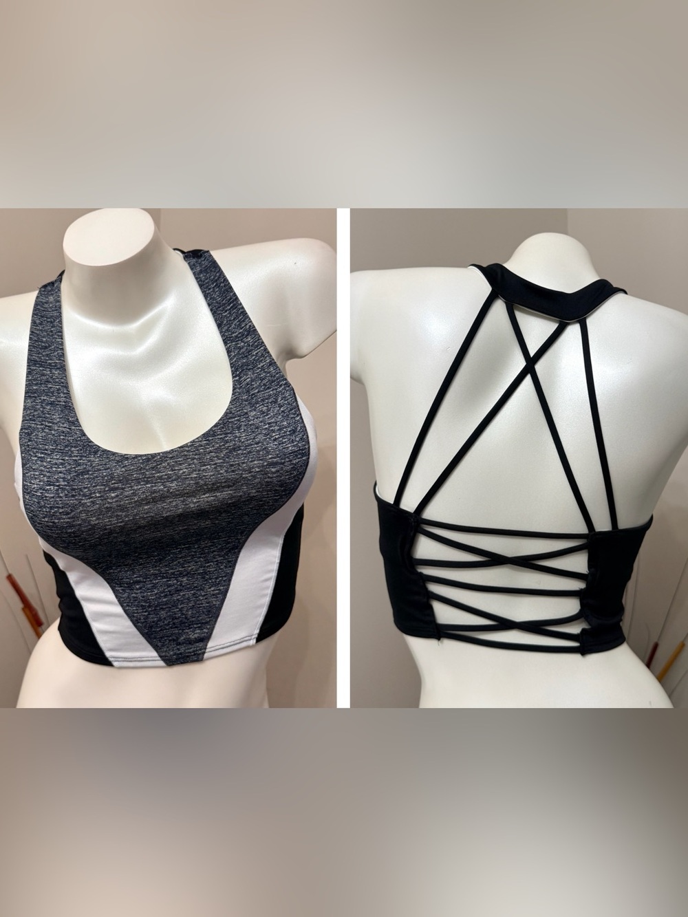 VS Pink Ultimate White Black Gray Sports Bra Sz Small Strappy